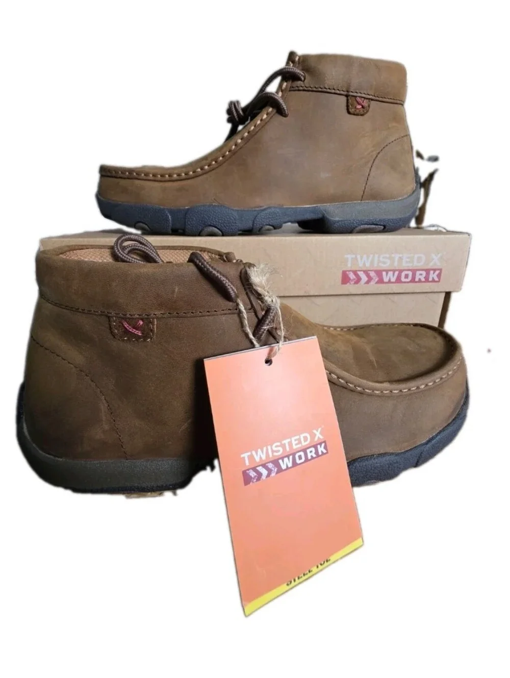 Twisted X Men's‎ Driving Mocs Steel Toe Boots Distressed Saddle 8  (MDMST01) NIB
